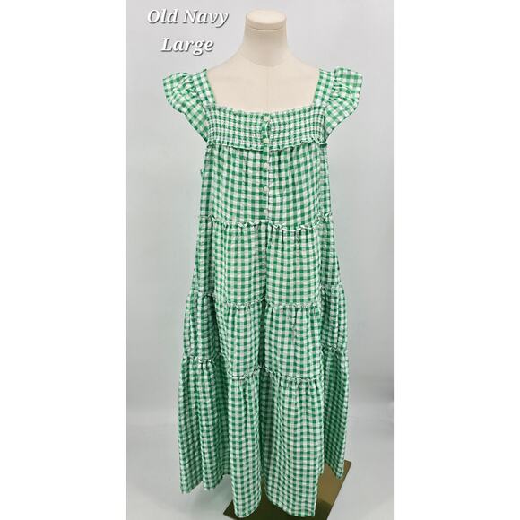 Old Navy Green Gingham Smocked Midi Dress (L) - Picture 1 of 5